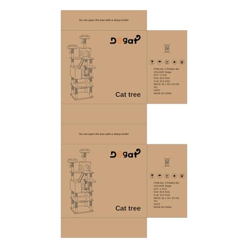 Dogat 208cm Large Cat Tree, XXL Tall Cat tower with 3 Removable Reinforced Clips, Multi-Level Climbing Frame with 16 Scratching Posts, Perches, Condo and Hammock, for Large and Small Cats, Beige - DeKove