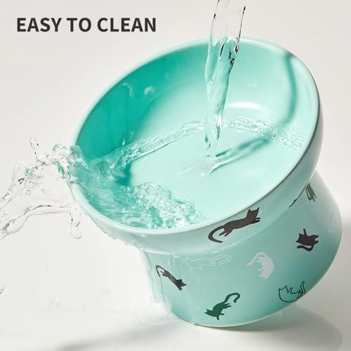 PETKIT Raised Cat Bowl, Ceramic Cat Elevated Food Bowl, Stress Free, Anti Vomiting, Backflow Prevention Cat Dog Water Bowl, Dishwasher and Microwave Safe, Pink - DeKove