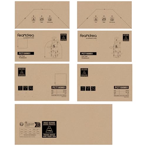 Feandrea Cat Tree, 206 cm Large Cat Tower with 13 Scratching Posts, 1 Scratching Ramp, 2 Perches, 2 Caves, Basket, Hammock, Pompoms, Multi-Level Plush Cat Condo for Indoor Cats, Beige PCT190M01 - DeKove