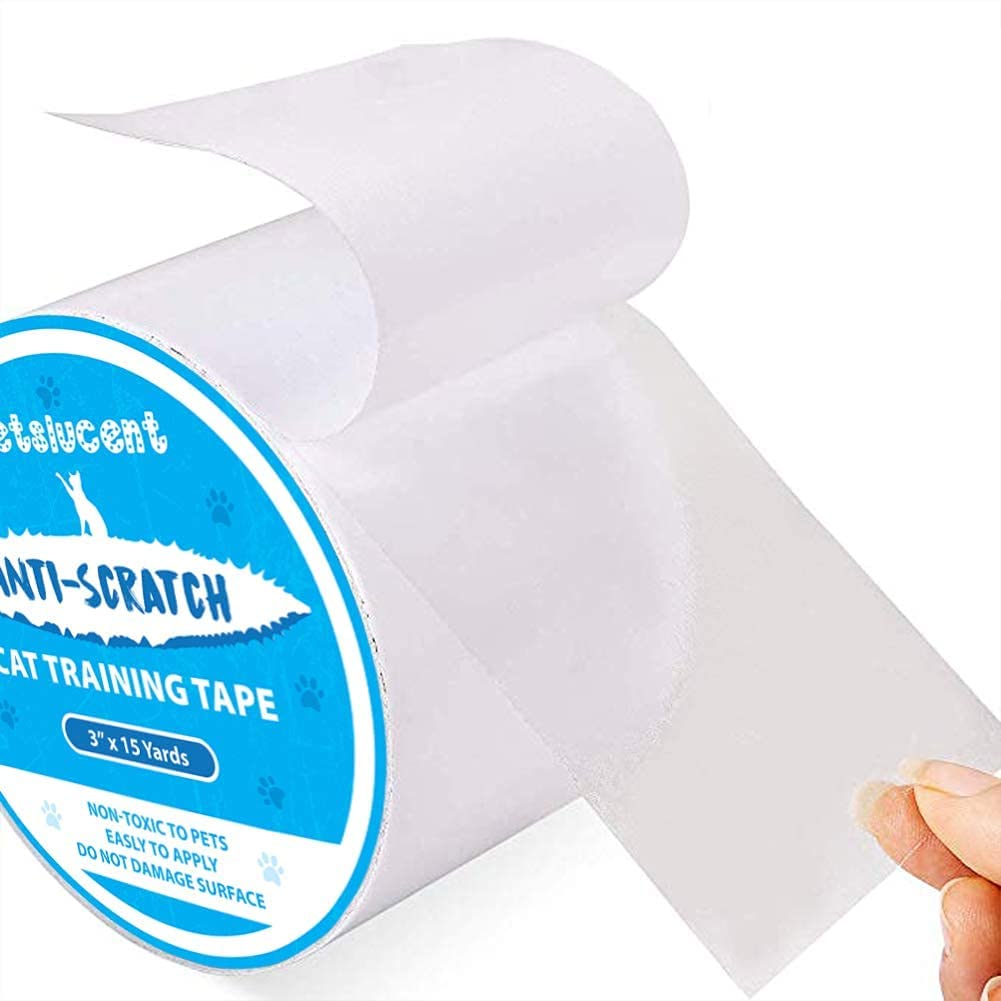 Petslucent Cat Scratch Deterrent Sticky Paws Tape, Cat Furniture Protector Training Tape Anti Scratching, Double Sided Guards for Carpet, Sofa, Couch, Door (Blue- 3''x 15 Yards) - DeKove