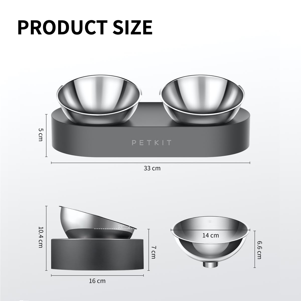 PETKIT Cat Bowls with Stand Tilted, 0 &15° Stainless Steel Elevated Cat Feeding Bowls for Cats and Small Dogs, Raised Cat Food and Water Bowls, Stress Free, Food Grade Material, Anti Slip None Spill - DeKove