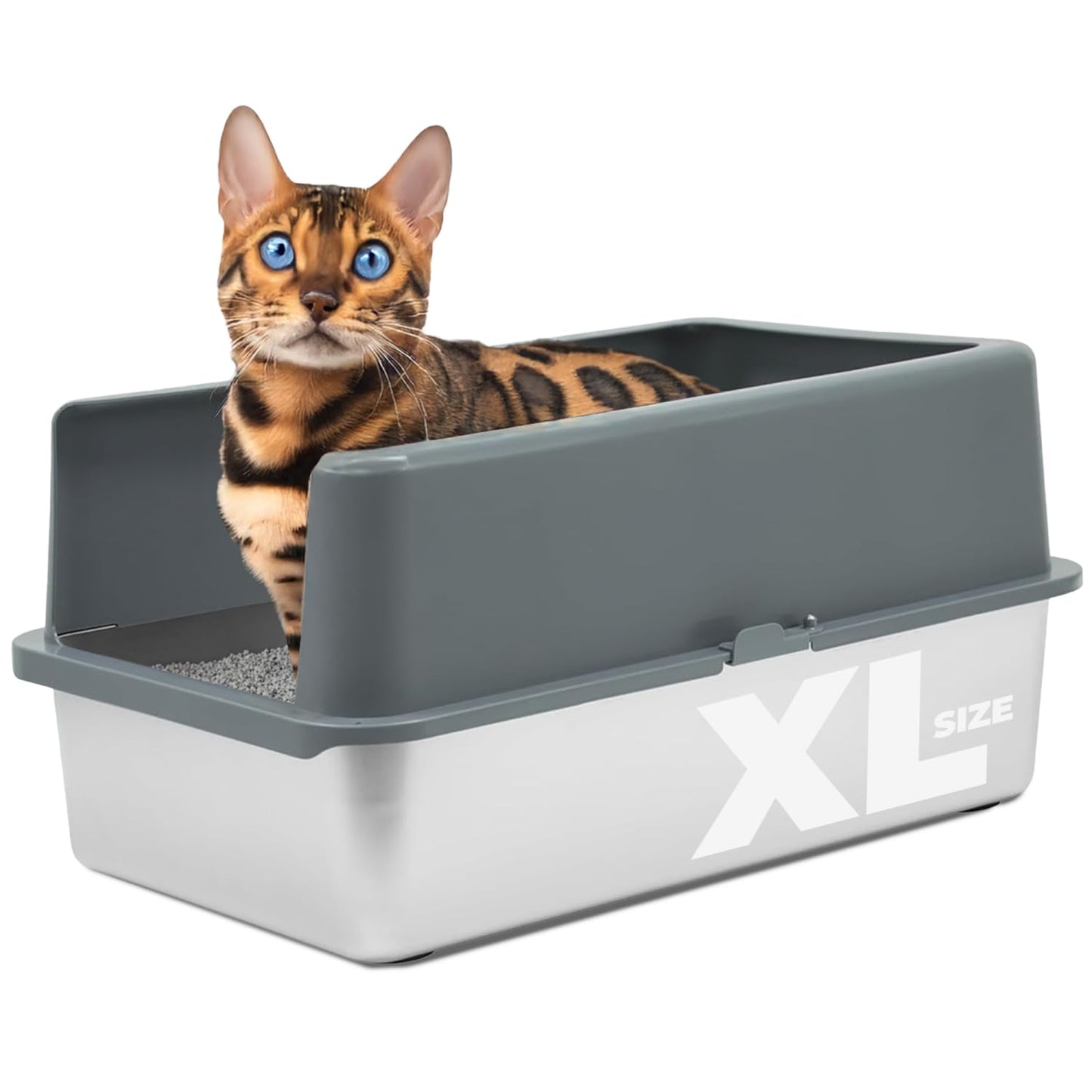 iPrimio Stainless Steel XL Cat Litter Box - Enclosed High-Sided Litter Box for Big Cats - Easy Cleaning, Odour-Resistant Pan - Durable Cat Litter Tray with Smooth Surface, 23.5" x 15.5" x 6" - DeKove