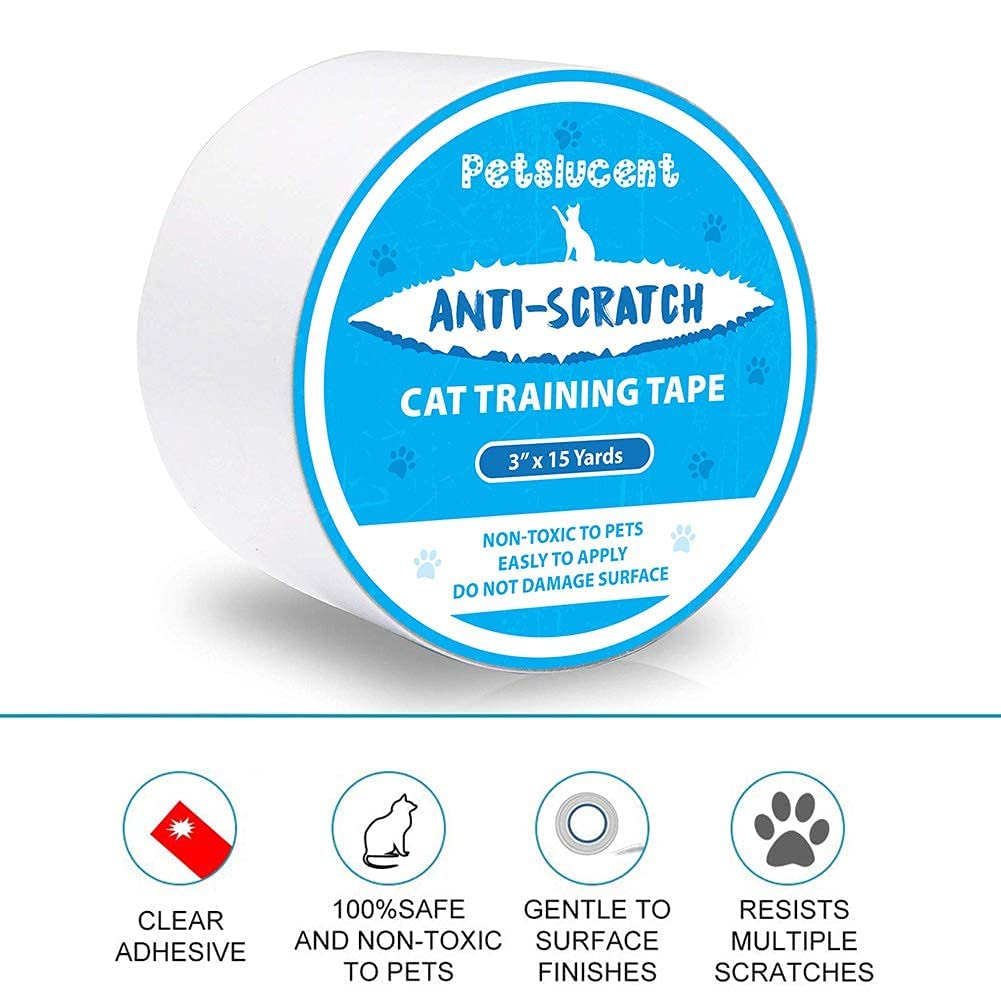 Petslucent Cat Scratch Deterrent Sticky Paws Tape, Cat Furniture Protector Training Tape Anti Scratching, Double Sided Guards for Carpet, Sofa, Couch, Door (Blue- 3''x 15 Yards) - DeKove