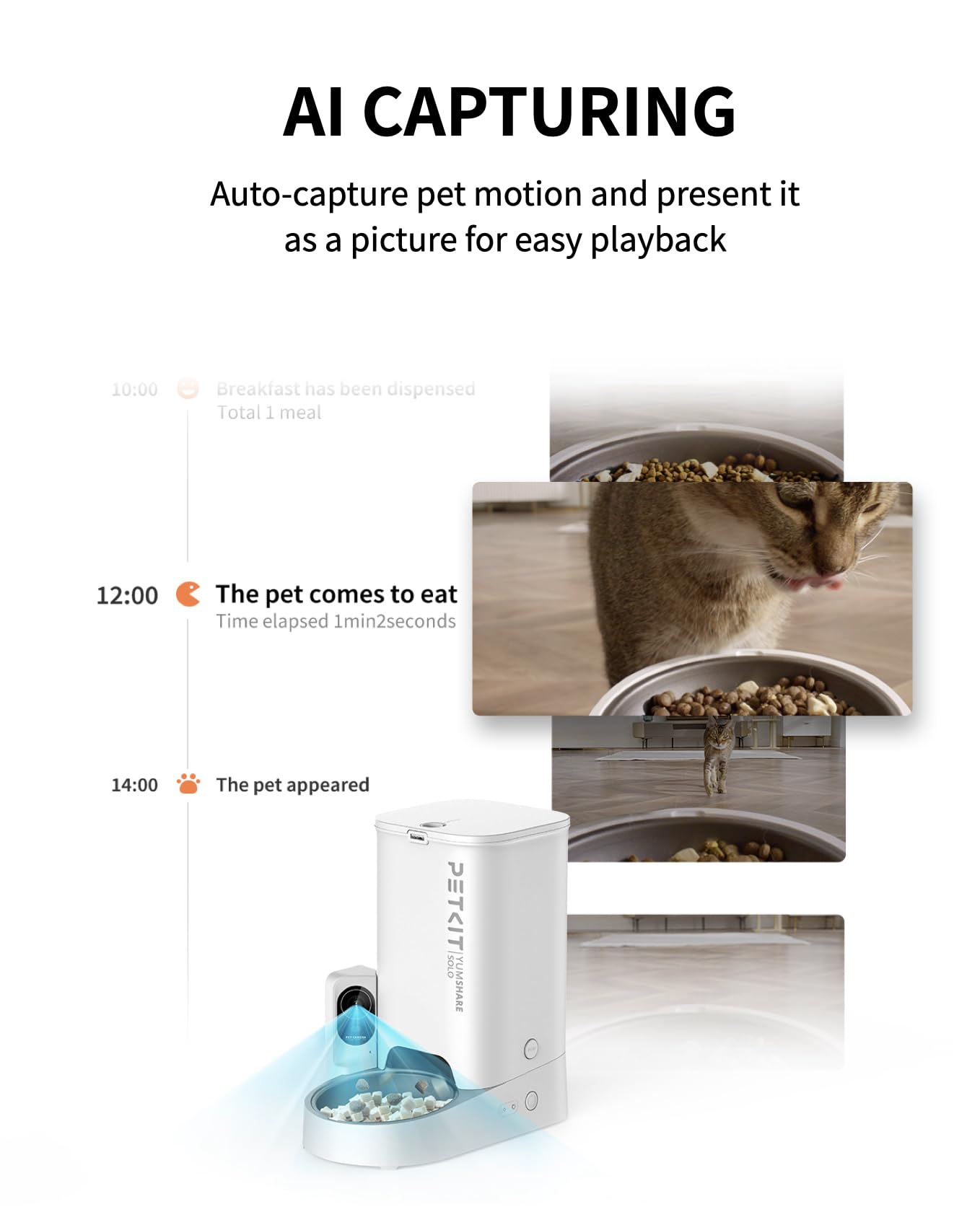 PETKIT Automatic Cat Feeder with Camera, 1080P HD Video with Night Vision, 2-Way Audio, 3L Auto Cat Feeder with Battery-Backup, Low Food & Blockage Sensor, App Control Cat Food Dispenser - DeKove