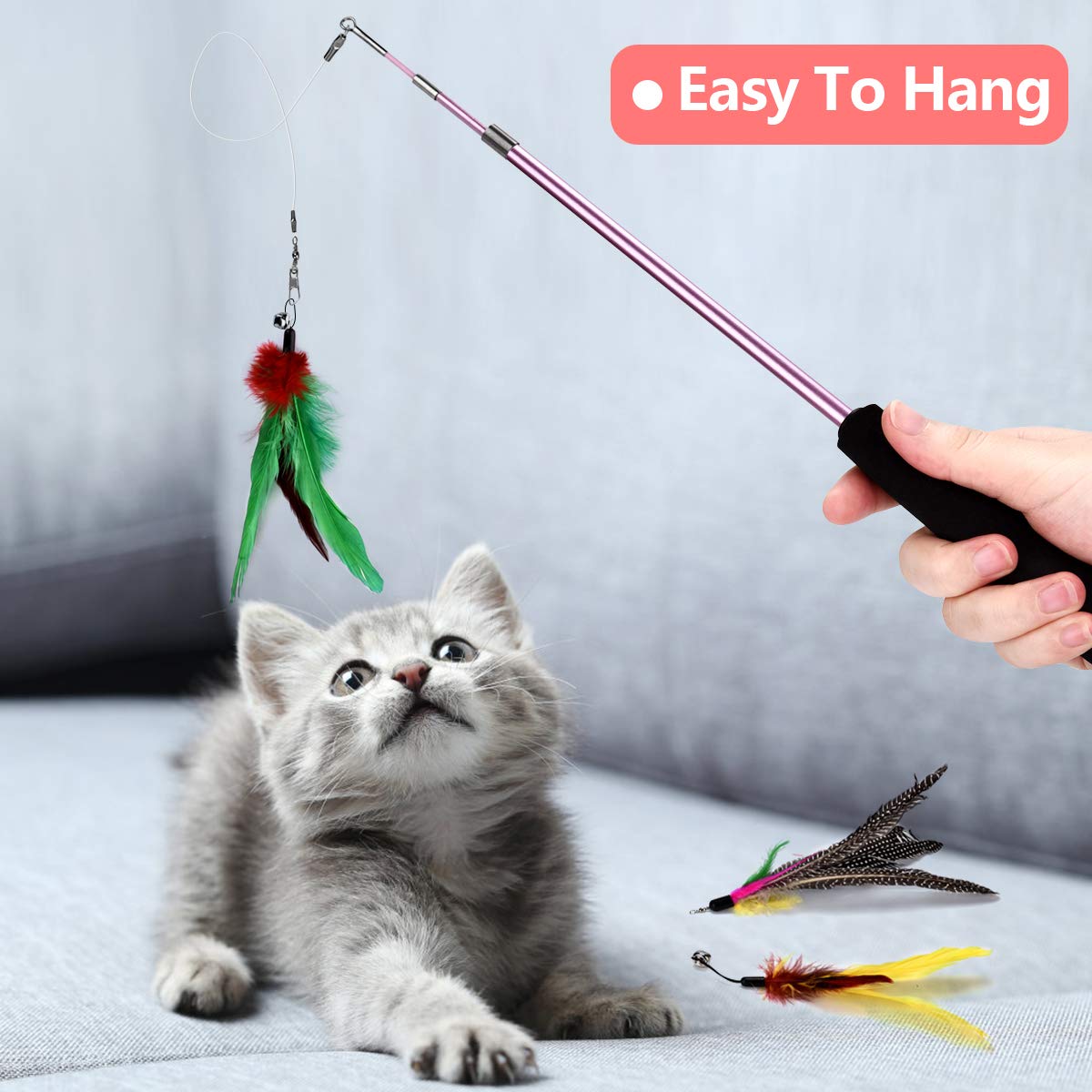 Bojafa Cat Toys for Indoor Cats Adult: Interactive Kitten Feather Wand Toys - 15Pcs Cat Teaser Toys - DeKove
