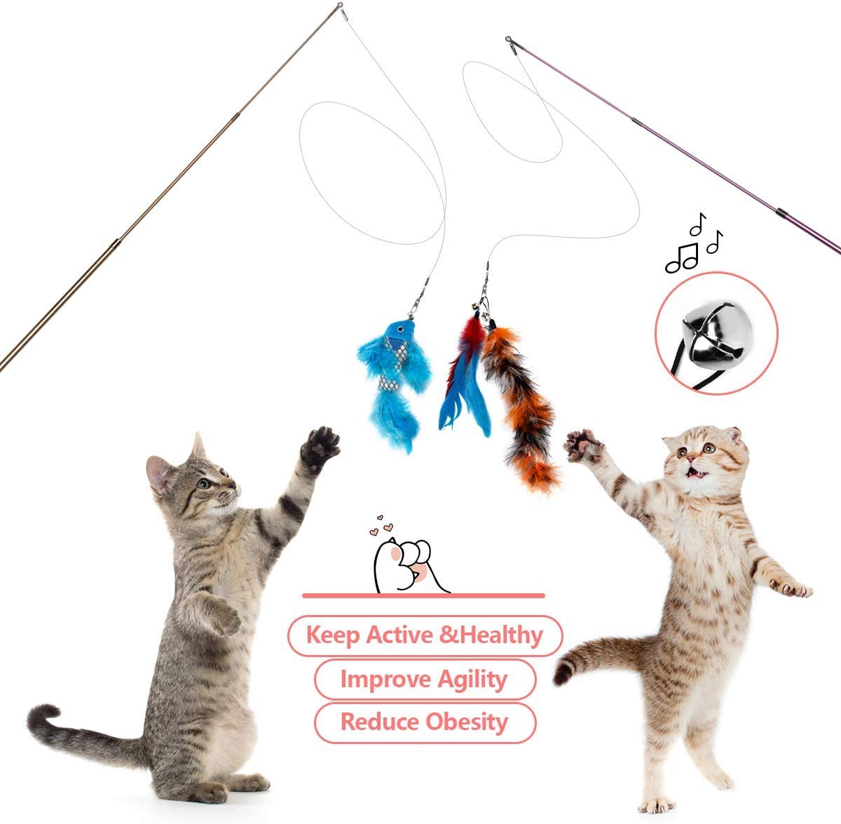 Bojafa Cat Toys for Indoor Cats Adult: Interactive Kitten Feather Wand Toys - 15Pcs Cat Teaser Toys - DeKove