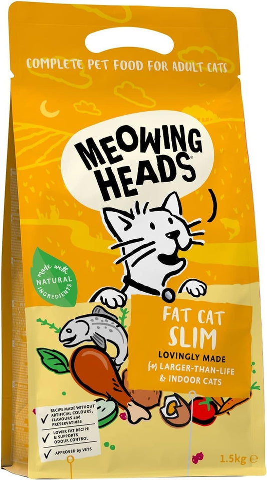 Meowing Heads Complete Dry Cat Food 1.5kg - Fat Cat Slim - Vet Approved - DeKove