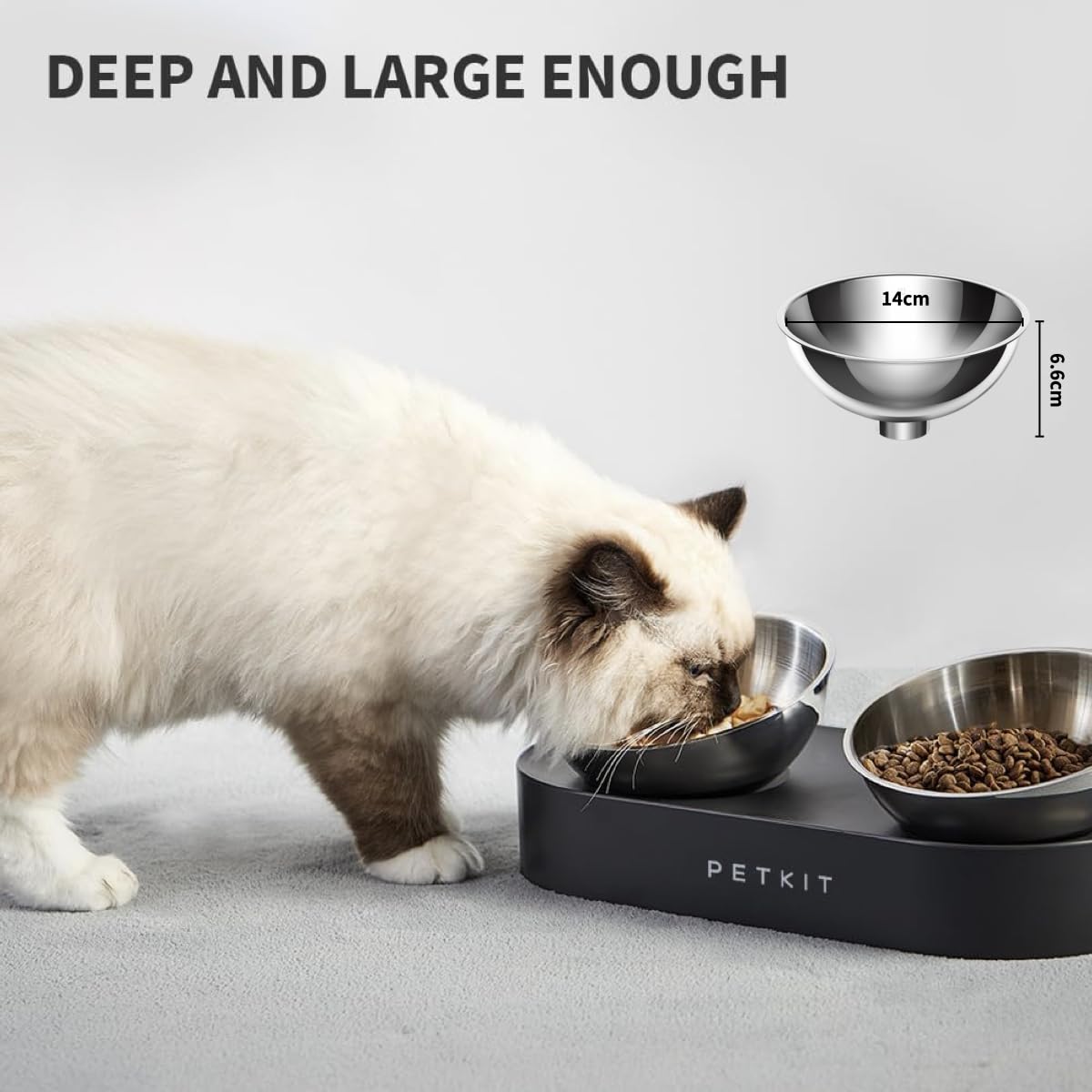 PETKIT Cat Bowls with Stand Tilted, 0 &15° Stainless Steel Elevated Cat Feeding Bowls for Cats and Small Dogs, Raised Cat Food and Water Bowls, Stress Free, Food Grade Material, Anti Slip None Spill - DeKove
