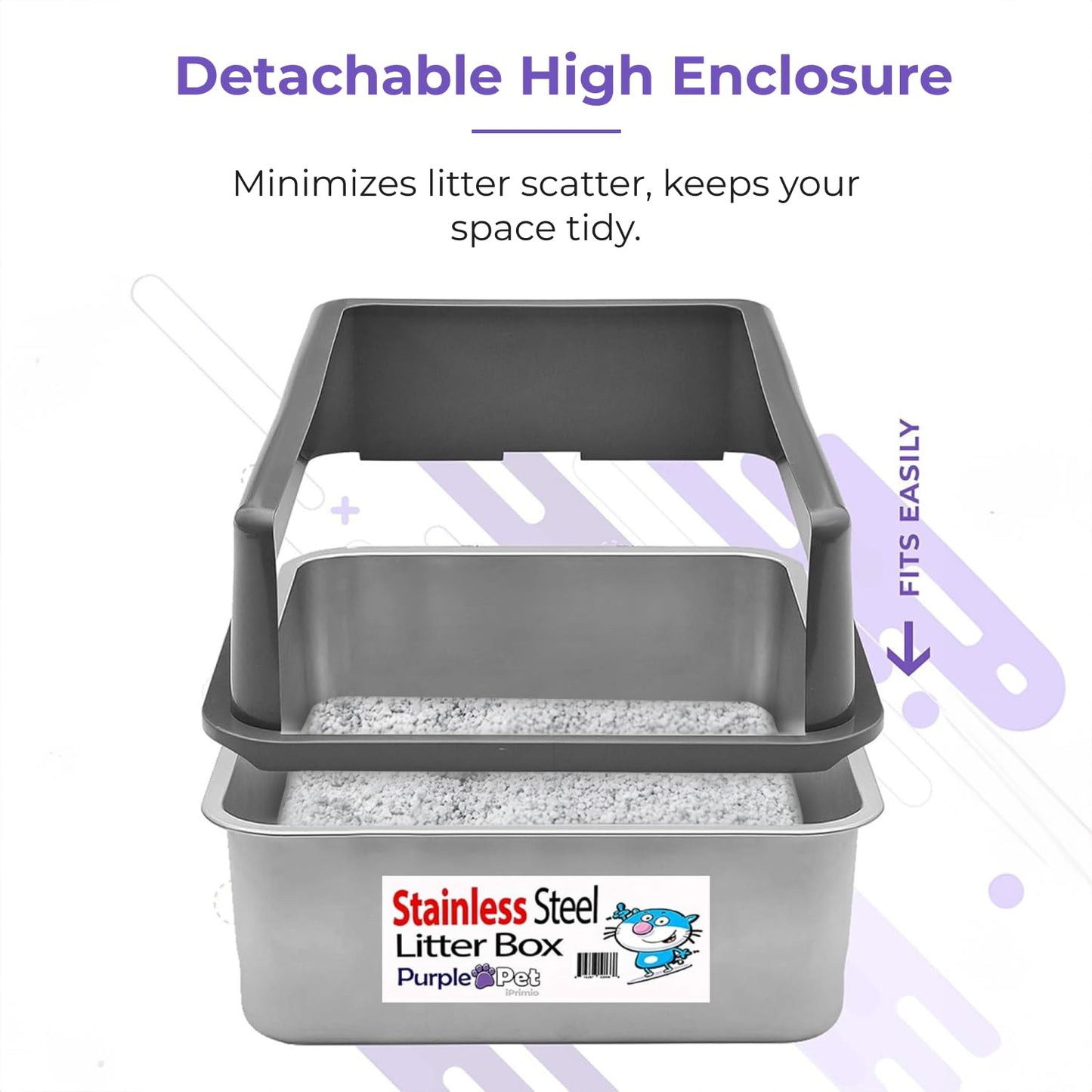 iPrimio Stainless Steel XL Cat Litter Box - Enclosed High-Sided Litter Box for Big Cats - Easy Cleaning, Odour-Resistant Pan - Durable Cat Litter Tray with Smooth Surface, 23.5" x 15.5" x 6" - DeKove