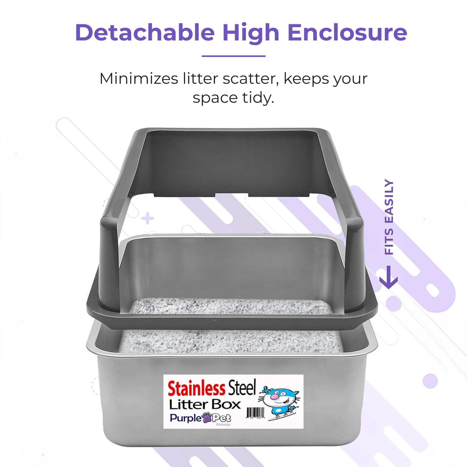 iPrimio Stainless Steel XL Cat Litter Box - Enclosed High-Sided Litter Box for Big Cats - Easy Cleaning, Odour-Resistant Pan - Durable Cat Litter Tray with Smooth Surface, 23.5" x 15.5" x 6" - DeKove