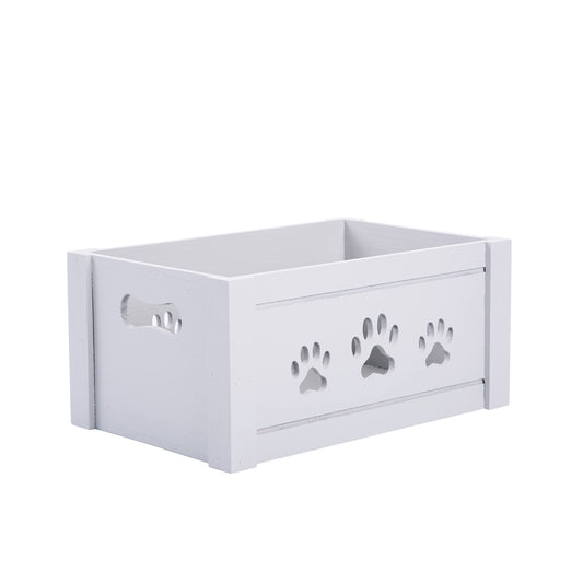 Paw Shaped Cutout Dog Toys Chest Gift Hampers Storage Collection Box Wooden Crates Gift Hampers (Grey, Medium) - DeKove