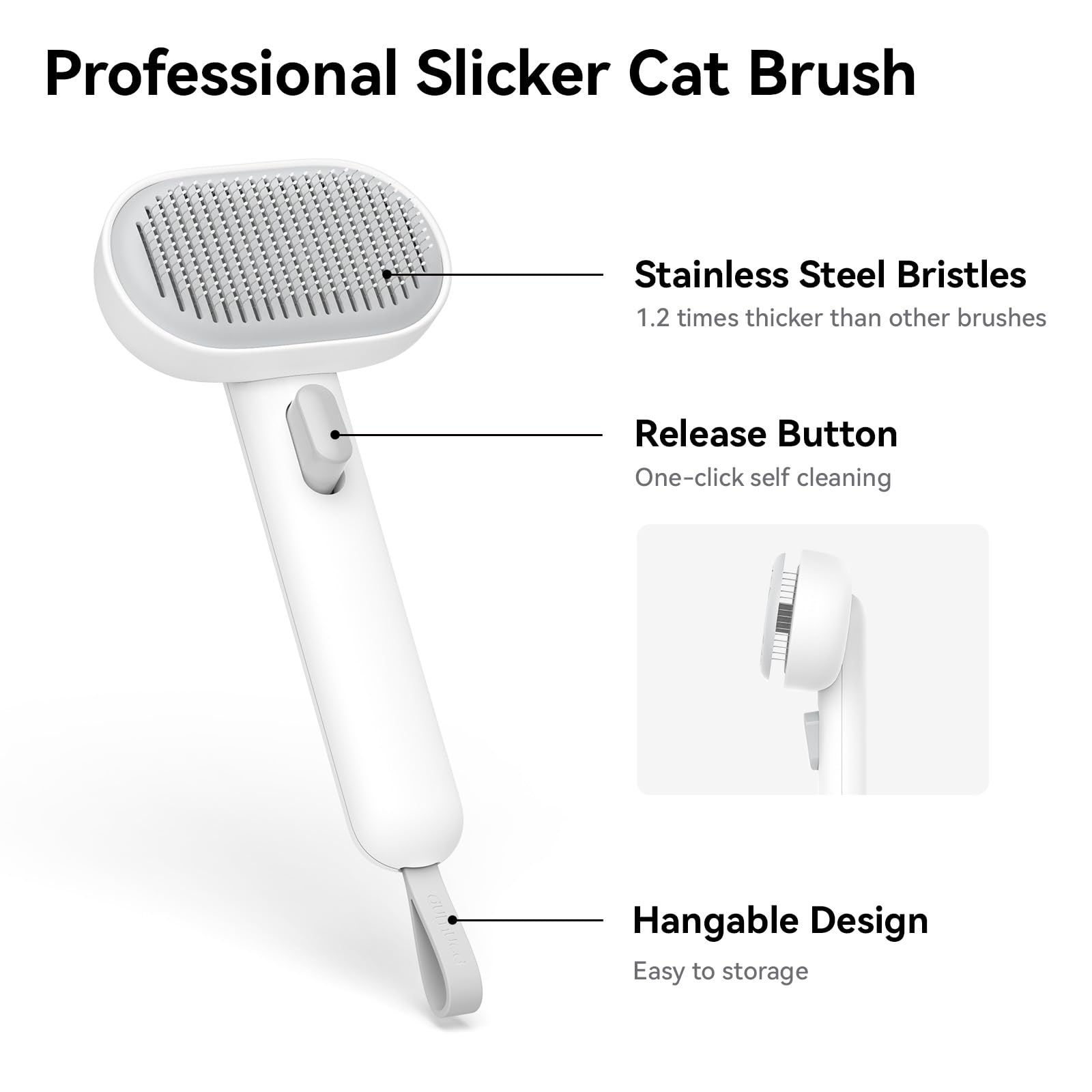 aumuca Cat Brush with Release Button, Cat Grooming Brush for Long or Short Haired Cats, Cat Hair Brush for Shedding Cat Comb for Pets Removing Loose Fur and Massage, White - DeKove