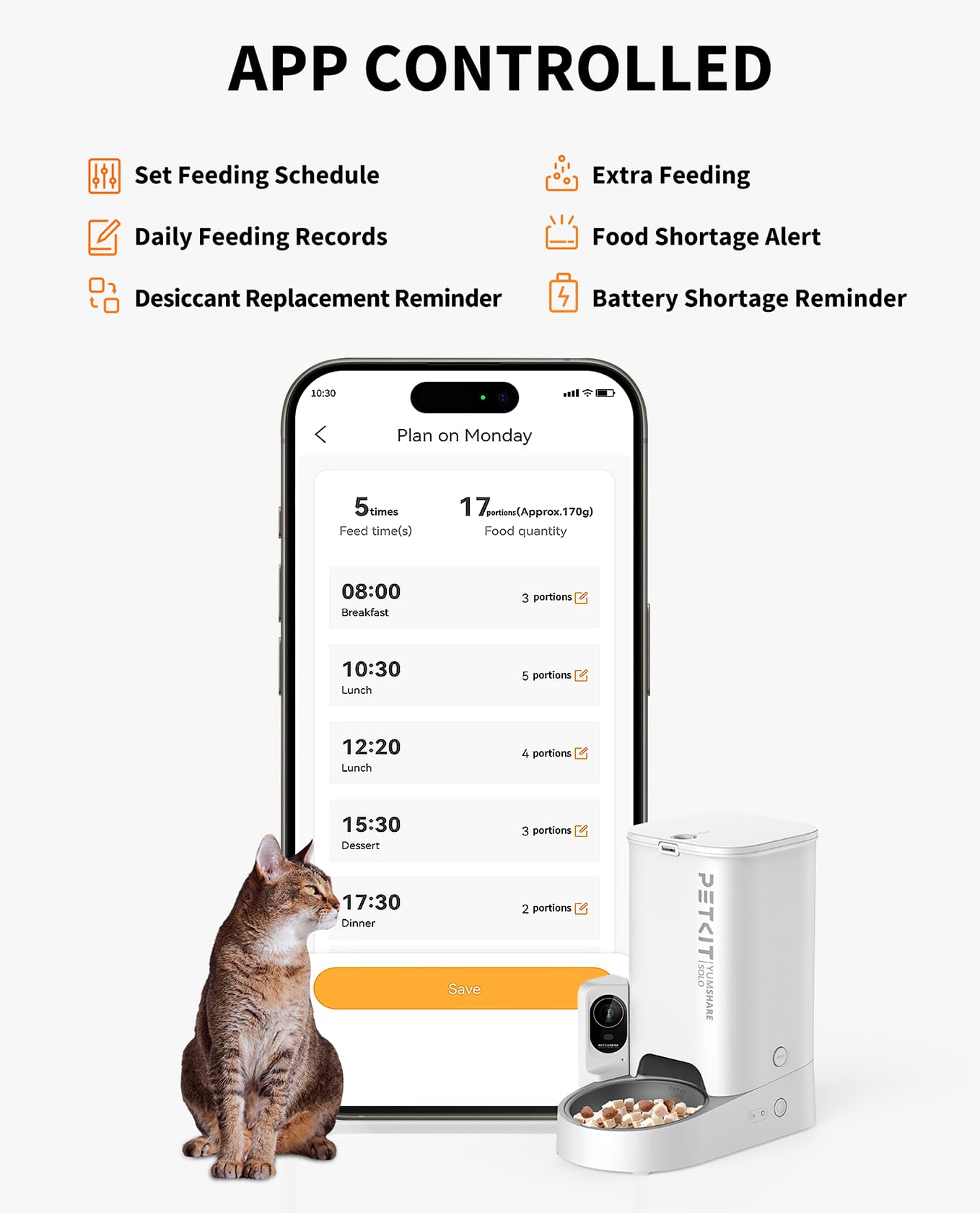 PETKIT Automatic Cat Feeder with Camera, 1080P HD Video with Night Vision, 2-Way Audio, 3L Auto Cat Feeder with Battery-Backup, Low Food & Blockage Sensor, App Control Cat Food Dispenser - DeKove