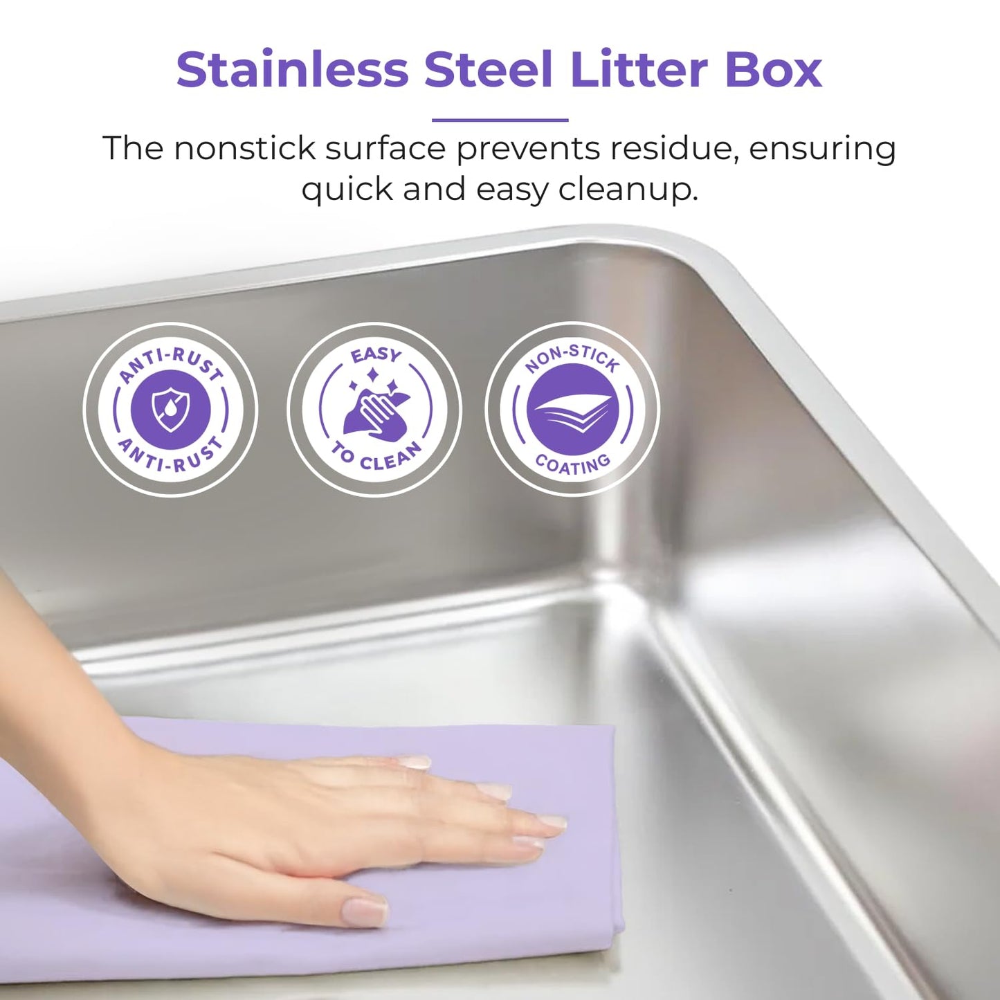 iPrimio Stainless Steel XL Cat Litter Box - Enclosed High-Sided Litter Box for Big Cats - Easy Cleaning, Odour-Resistant Pan - Durable Cat Litter Tray with Smooth Surface, 23.5" x 15.5" x 6" - DeKove