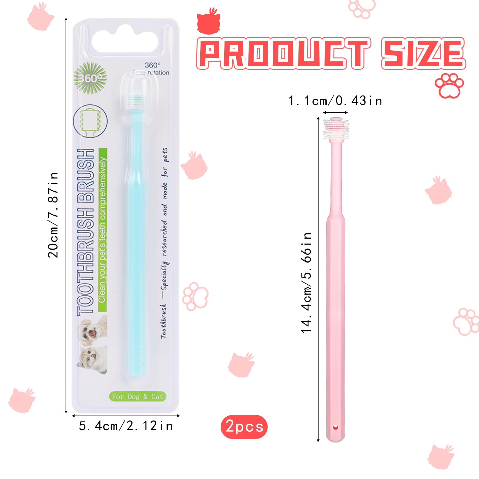 2 Pack Small Dog & Cat Toothbrush,360 Degree Soft Silicone Pet Toothbrush Cat Dental Care Dog Oral Hygiene Deep Clean Pet Teeth Cleaning Kit (Small Size) - DeKove