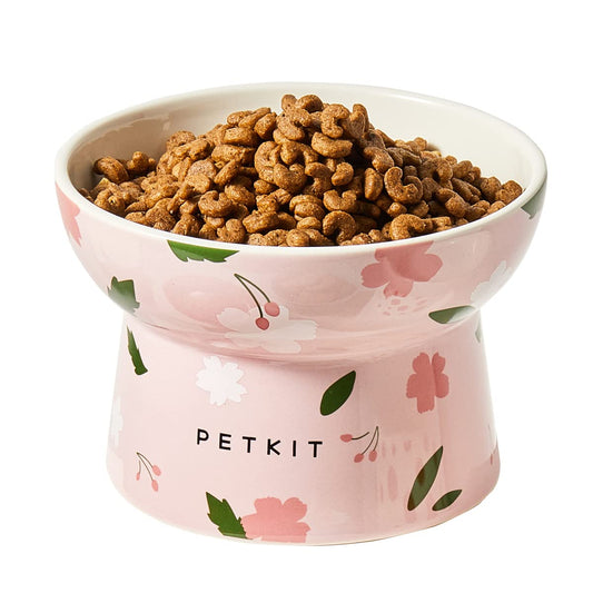 PETKIT Raised Cat Bowl, Ceramic Cat Elevated Food Bowl, Stress Free, Anti Vomiting, Backflow Prevention Cat Dog Water Bowl, Dishwasher and Microwave Safe, Pink - DeKove