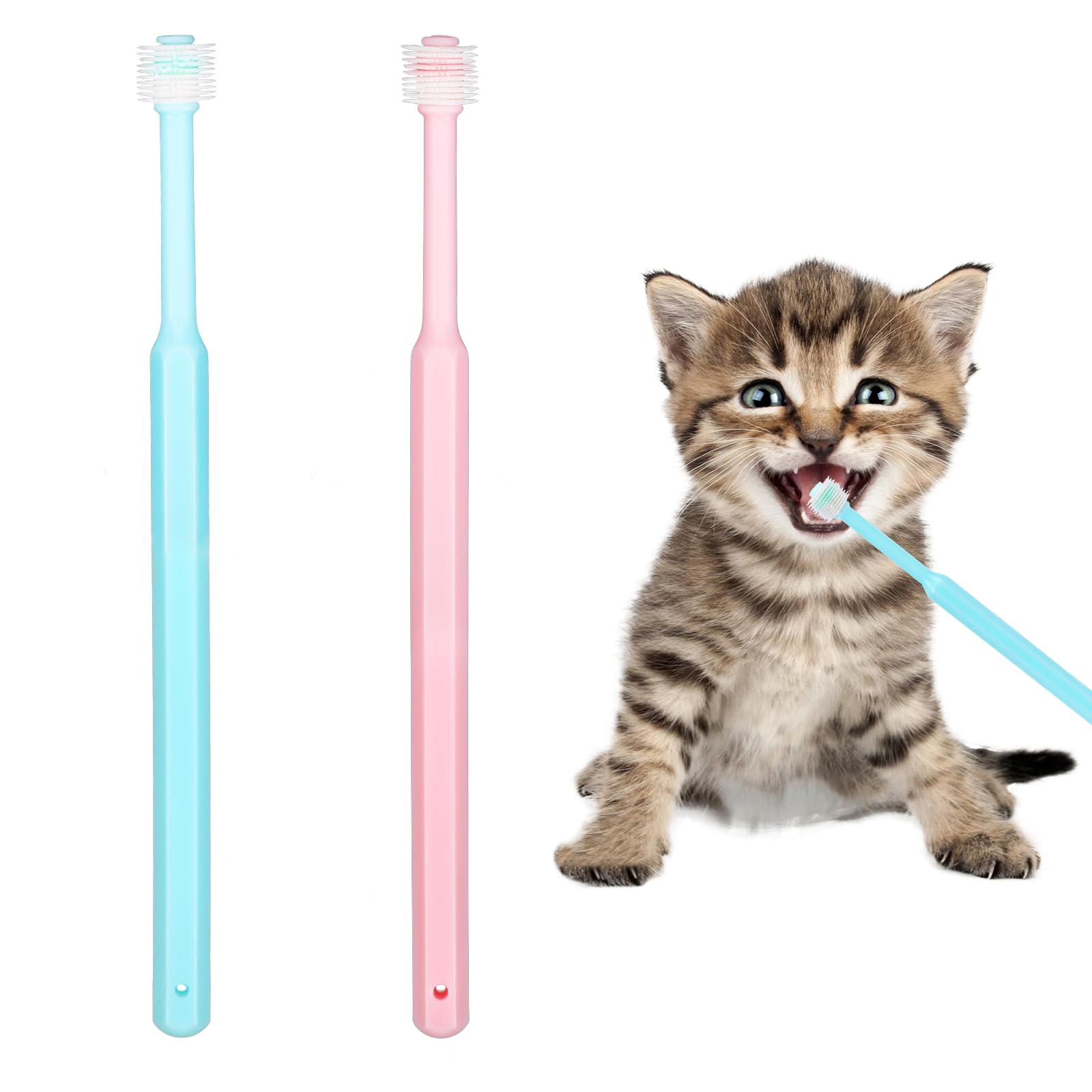 2 Pack Small Dog & Cat Toothbrush,360 Degree Soft Silicone Pet Toothbrush Cat Dental Care Dog Oral Hygiene Deep Clean Pet Teeth Cleaning Kit (Small Size) - DeKove