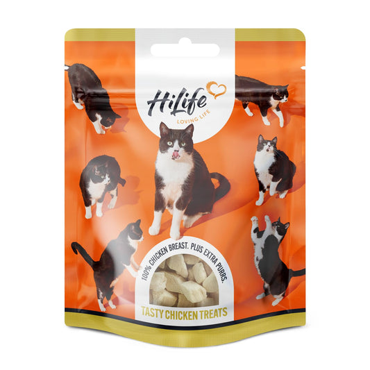 HiLife Chicken Breast Cat Treats, Freeze Dried & Grain Free Chicken Treats for Adult Cats, Made With 100% Natural Ingredients, Suitable for Indoor & Outdoor Cats (12 Bags x 10g) - DeKove