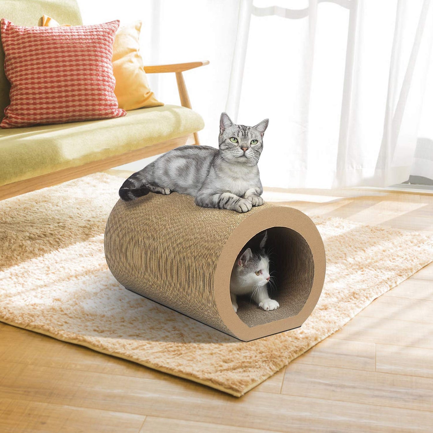 Aibuddy Cat Scratcher, Tunnel Cat Scratching Pad Bed Lounge with Catnip, Durable Cardboard & Construction (50 x 33x 30.5cm) - DeKove