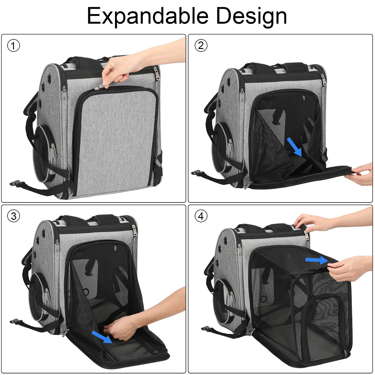 COVONO Expandable Pet Carrier Backpack for Cats, Dogs and Small Animals, Portable Pet Travel Carrier, Super Ventilated Design, Airline Approved, Ideal for Traveling/Hiking/Camping - DeKove