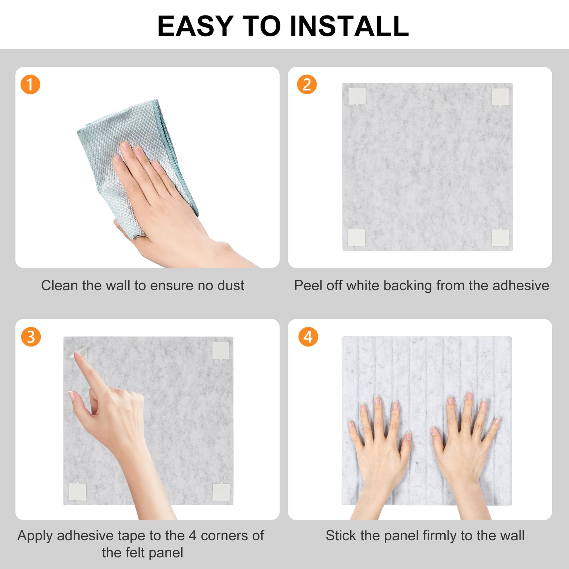 PAG-Mass Felt Bulletin Board Wall Tiles with Removable Adhesive,120×90cm Vision Board Kit for Wall Decorative,Notice Memos Pin Board for Home Office Kitchen,12 Pack-Light Grey - DeKove