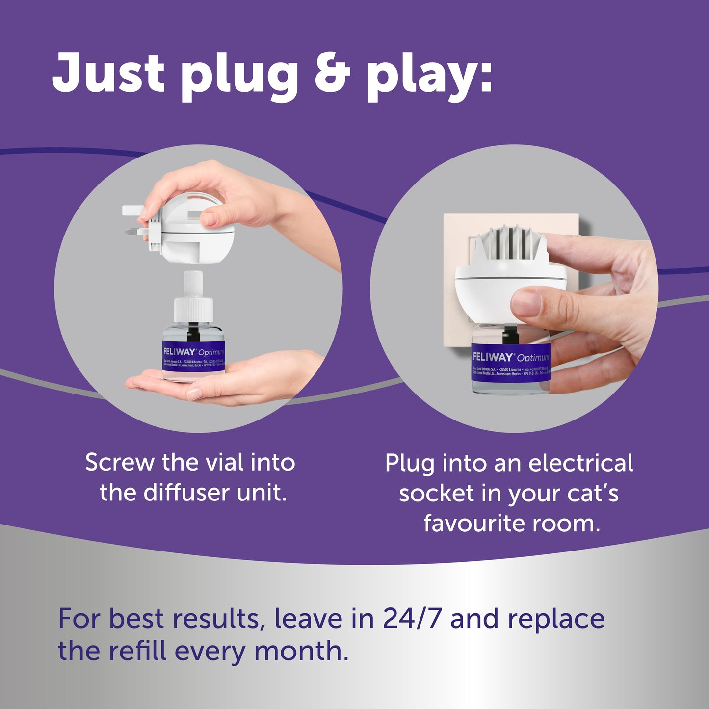 FELIWAY Optimum 30 Day Cat Calming Odourless Plug In Pheromone Diffuser Starter Kit, 48ml - Helps Solve Signs of Stress in Cats & Kittens, Veterinary Recommended, Drug-free, Clinically Proven - DeKove