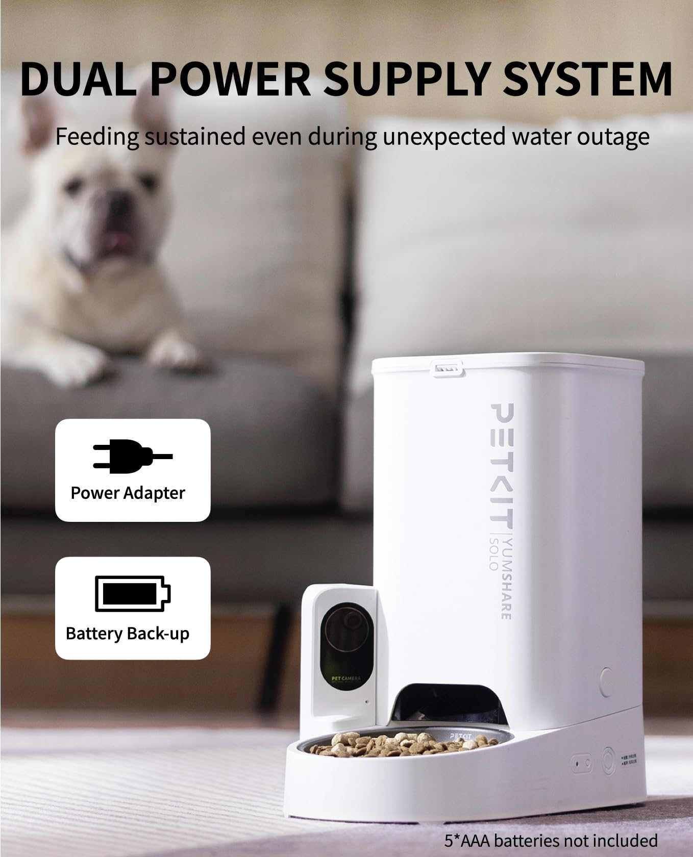 PETKIT Automatic Cat Feeder with Camera, 1080P HD Video with Night Vision, 2-Way Audio, 3L Auto Cat Feeder with Battery-Backup, Low Food & Blockage Sensor, App Control Cat Food Dispenser - DeKove