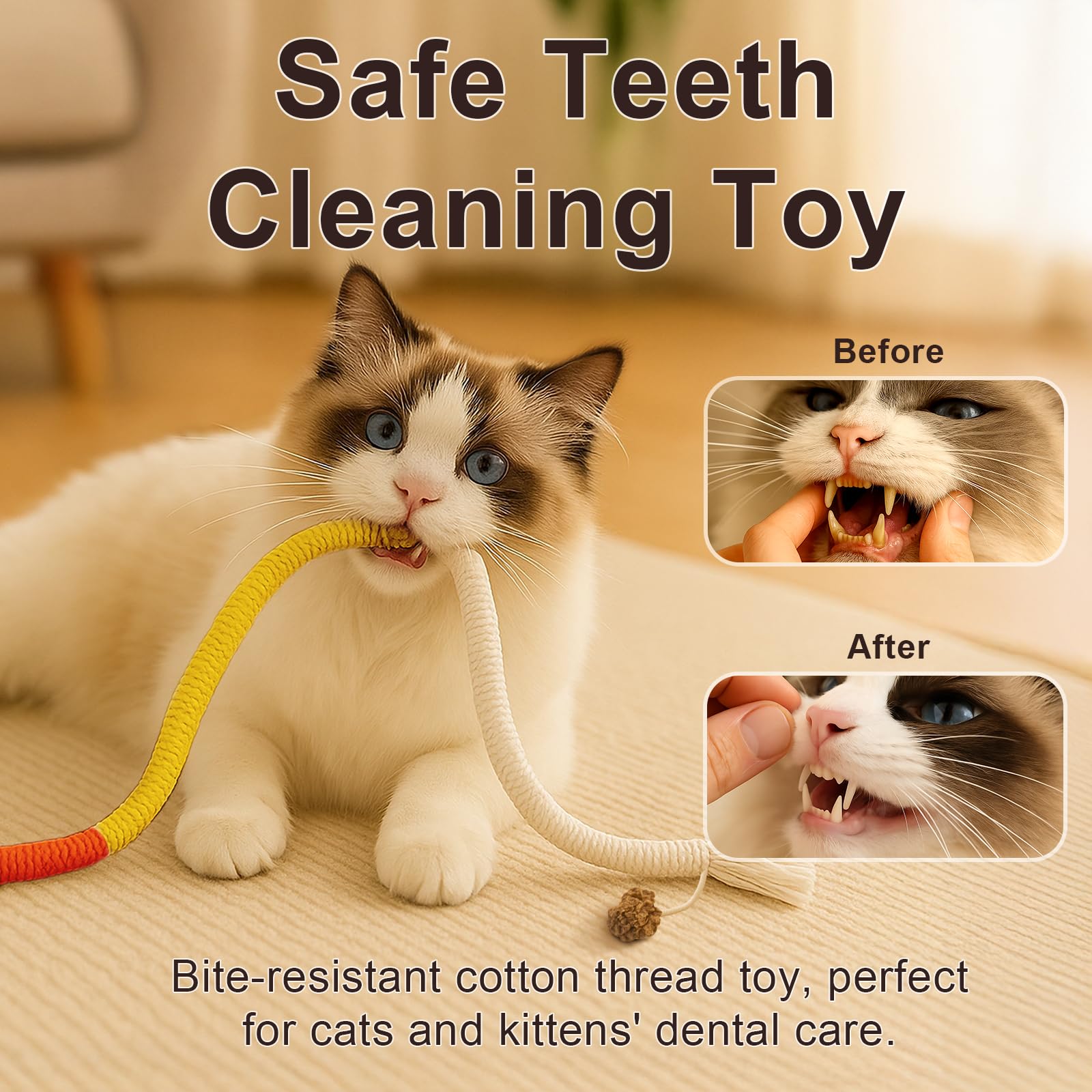 Natural Catnip Chew Rope for Cats – Pack of 3 (27 Inches Each) | Includes Refillable Catnip Pouch | Interactive Cat Toys for Indoor Cats & Kittens | Stress Relief, Dental Health & Enrichment Play - DeKove