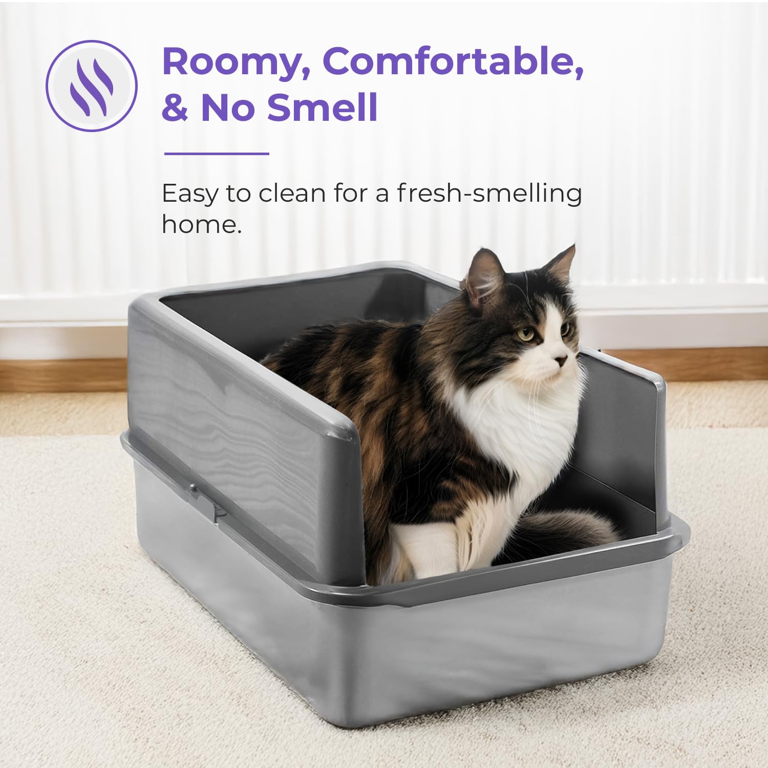 iPrimio Stainless Steel XL Cat Litter Box - Enclosed High-Sided Litter Box for Big Cats - Easy Cleaning, Odour-Resistant Pan - Durable Cat Litter Tray with Smooth Surface, 23.5" x 15.5" x 6" - DeKove