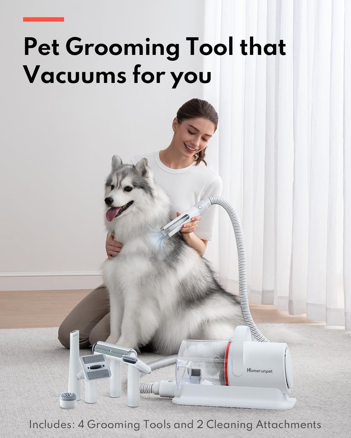 HomeRunPet Ultra Quiet Pet Vacuum, Suction 99% pet Hair, 6 Tool Grooming Kit, Anti Shedding, 1.85L Dust Cup, Home Grooming & Cleaning for Dogs, Cats, Others - DeKove