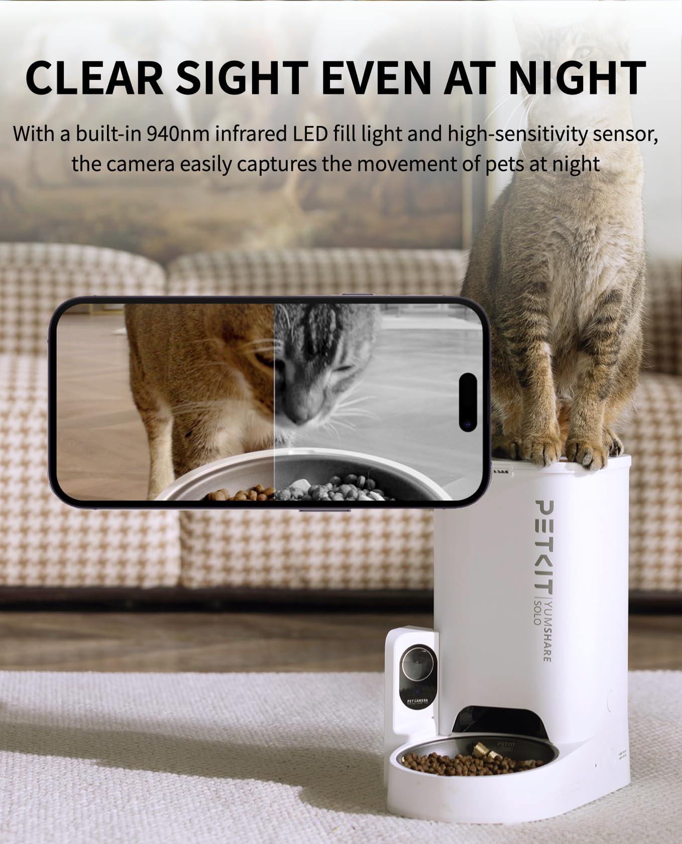 PETKIT Automatic Cat Feeder with Camera, 1080P HD Video with Night Vision, 2-Way Audio, 3L Auto Cat Feeder with Battery-Backup, Low Food & Blockage Sensor, App Control Cat Food Dispenser - DeKove