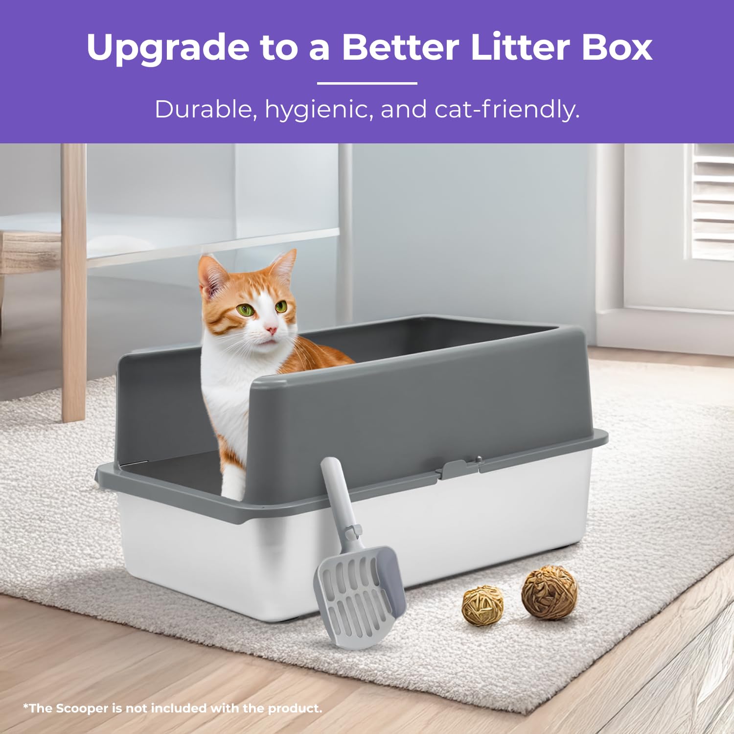 iPrimio Stainless Steel XL Cat Litter Box - Enclosed High-Sided Litter Box for Big Cats - Easy Cleaning, Odour-Resistant Pan - Durable Cat Litter Tray with Smooth Surface, 23.5" x 15.5" x 6" - DeKove