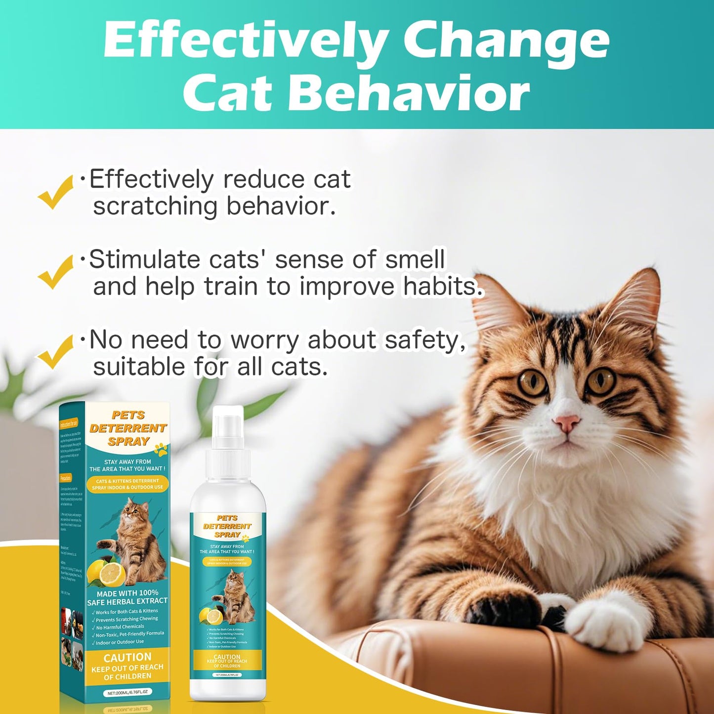 Boxmom Cat Deterrent Spray 200ML, Cat Repellent Spray – Natural Cat Training Spray for Indoor & Outdoor Use, No Trace Formula to Protect Furniture & Garden - DeKove