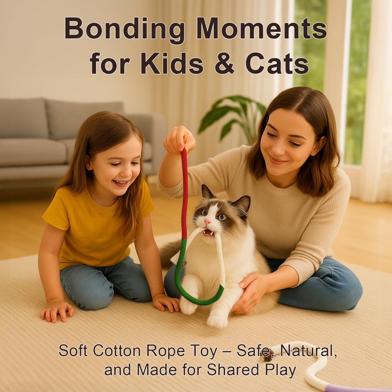 Natural Catnip Chew Rope for Cats – Pack of 3 (27 Inches Each) | Includes Refillable Catnip Pouch | Interactive Cat Toys for Indoor Cats & Kittens | Stress Relief, Dental Health & Enrichment Play - DeKove