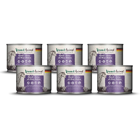 Venandi Animal Premium Cat Food, Horse as Monoprotein, Wet Food, Grain-Free and Natural, Pack of 6 (6 x 200 g) - DeKove