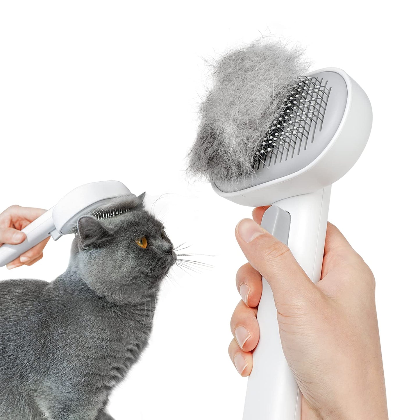 aumuca Cat Brush with Release Button, Cat Grooming Brush for Long or Short Haired Cats, Cat Hair Brush for Shedding Cat Comb for Pets Removing Loose Fur and Massage, White - DeKove