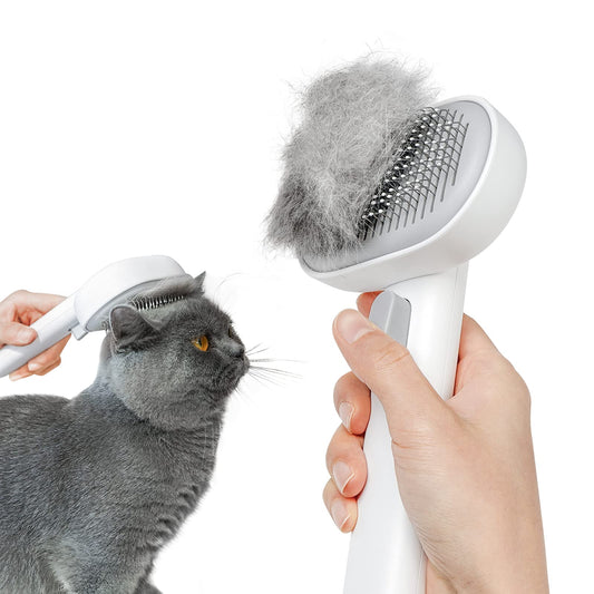 aumuca Cat Brush with Release Button, Cat Grooming Brush for Long or Short Haired Cats, Cat Hair Brush for Shedding Cat Comb for Pets Removing Loose Fur and Massage, White - DeKove