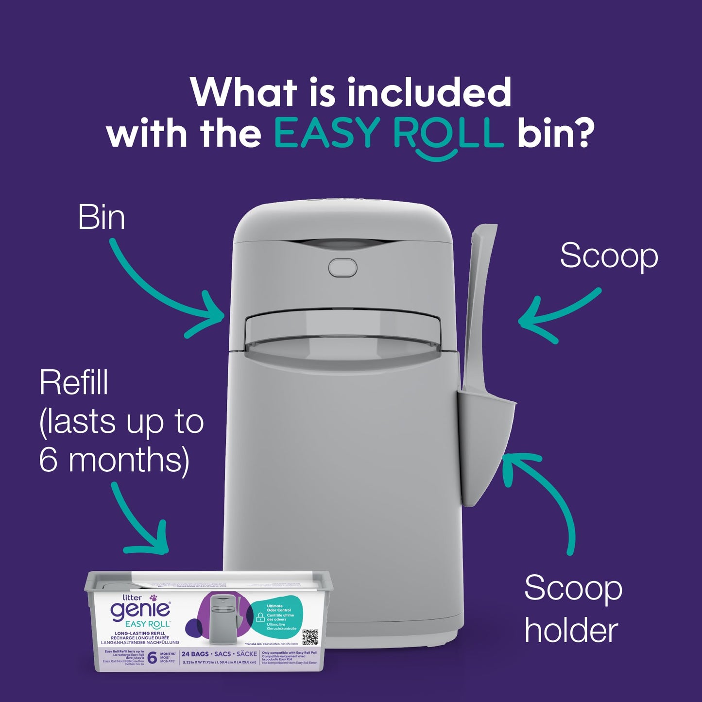 Litter Genie Easy Roll Bin with 1 Refill - DeKove