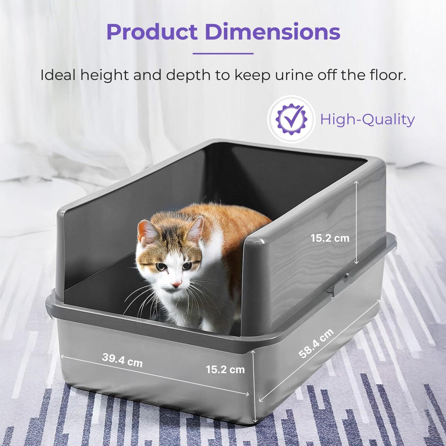 iPrimio Stainless Steel XL Cat Litter Box - Enclosed High-Sided Litter Box for Big Cats - Easy Cleaning, Odour-Resistant Pan - Durable Cat Litter Tray with Smooth Surface, 23.5" x 15.5" x 6" - DeKove