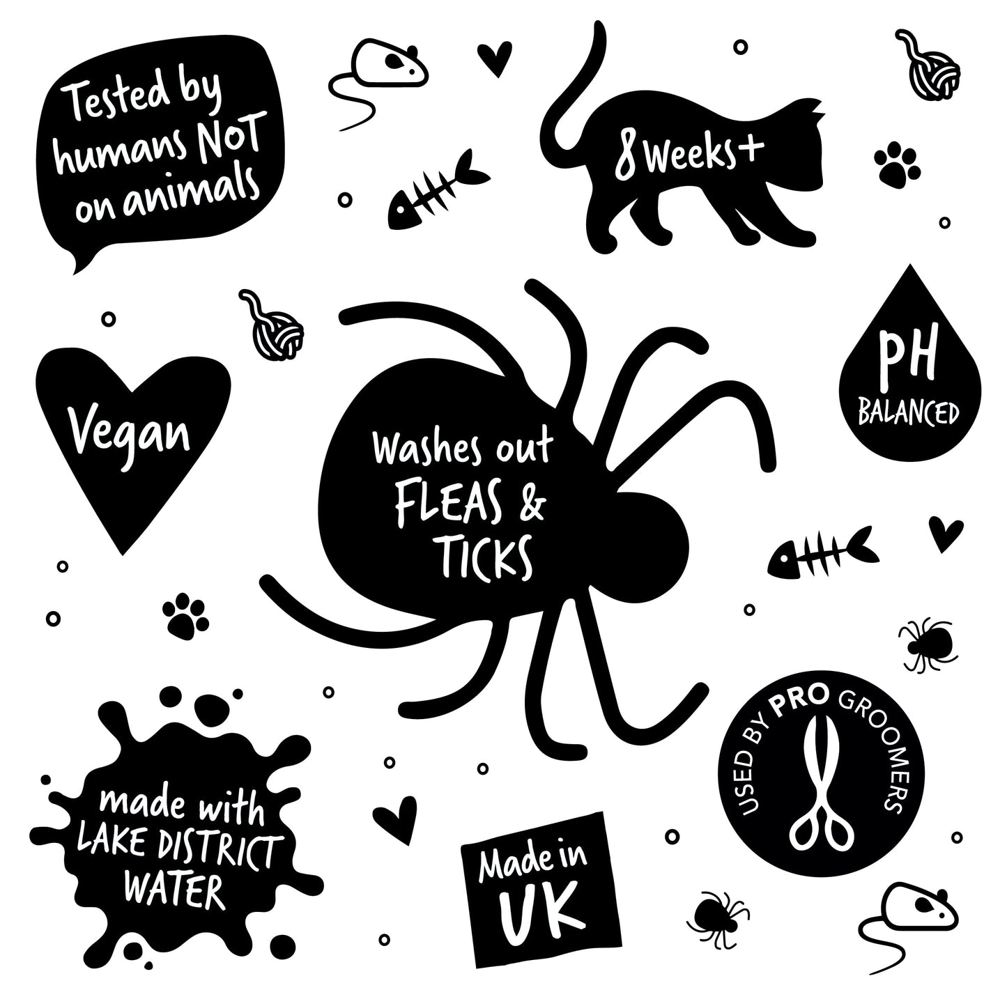 Flea and Tick Cat Shampoo by Bugalugs 500ml, Deep Cleansing for Cats for Fleas, Ticks & Mites contains Neem Oil, PH Balanced Vegan (500ml Flea Shampoo) - DeKove