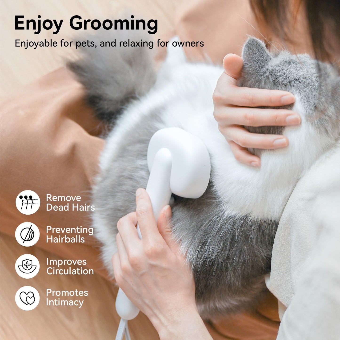 aumuca Cat Brush with Release Button, Cat Grooming Brush for Long or Short Haired Cats, Cat Hair Brush for Shedding Cat Comb for Pets Removing Loose Fur and Massage, White - DeKove