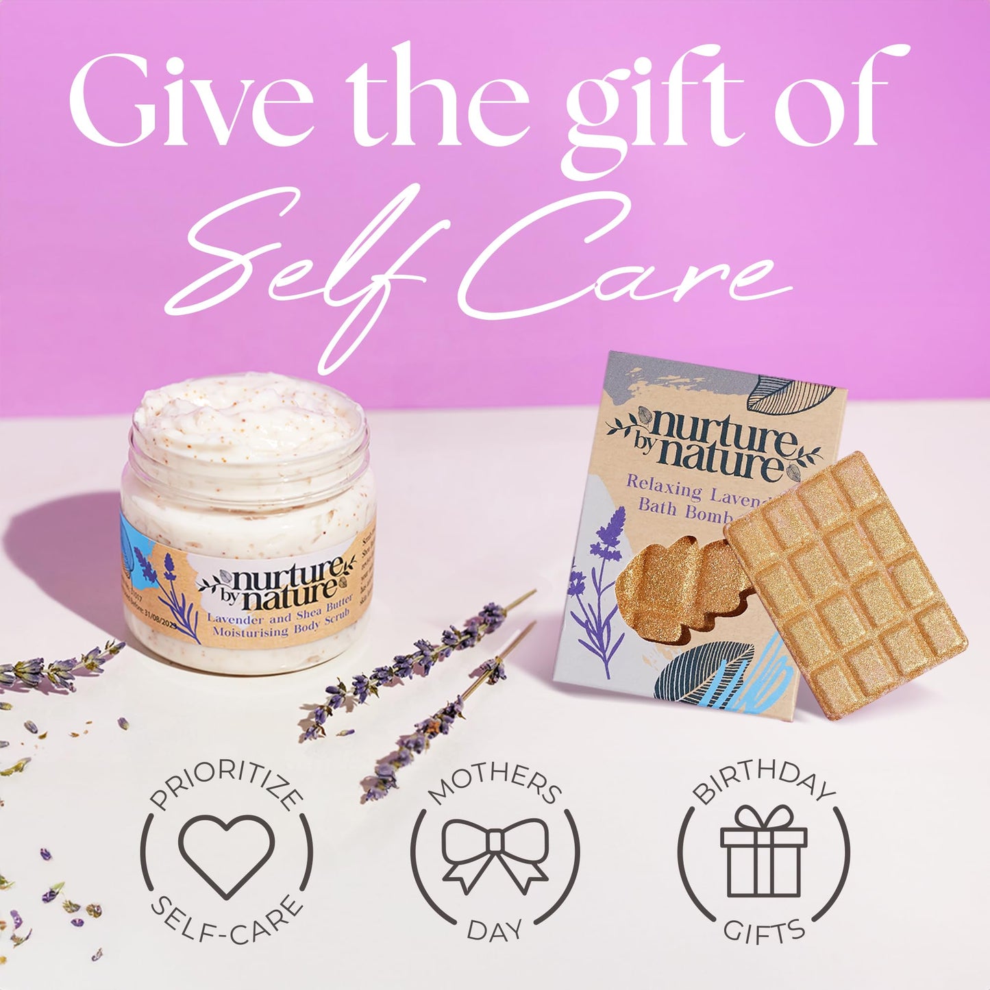 Nurture by Nature RELAX & CALM Pamper Gifts for Women - Mothers Day Hamper - Relaxation Gifts for Women with Lavender Mist, Bath Salts, Candle & More - Bath Sets, Mothers Day Gifts, Spa Sets - DeKove
