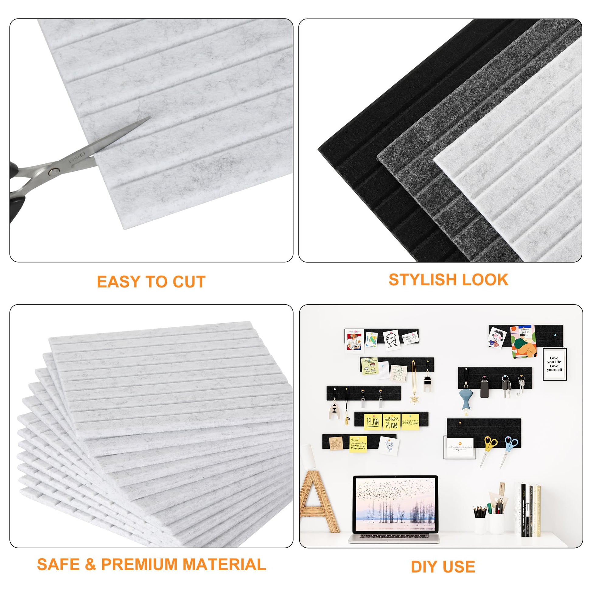 PAG-Mass Felt Bulletin Board Wall Tiles with Removable Adhesive,120×90cm Vision Board Kit for Wall Decorative,Notice Memos Pin Board for Home Office Kitchen,12 Pack-Light Grey - DeKove