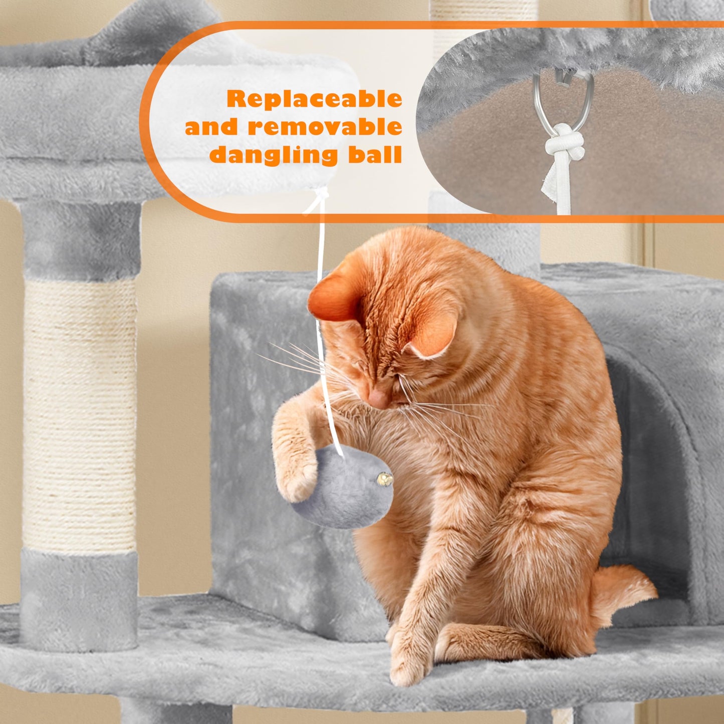 Yaheetech 158cm Multi-level Cat Tree Tower Large Kitten Scratching Posts with Condos/Perches/Hammock Broad-space Kitten Activity Centre, Light Grey - DeKove