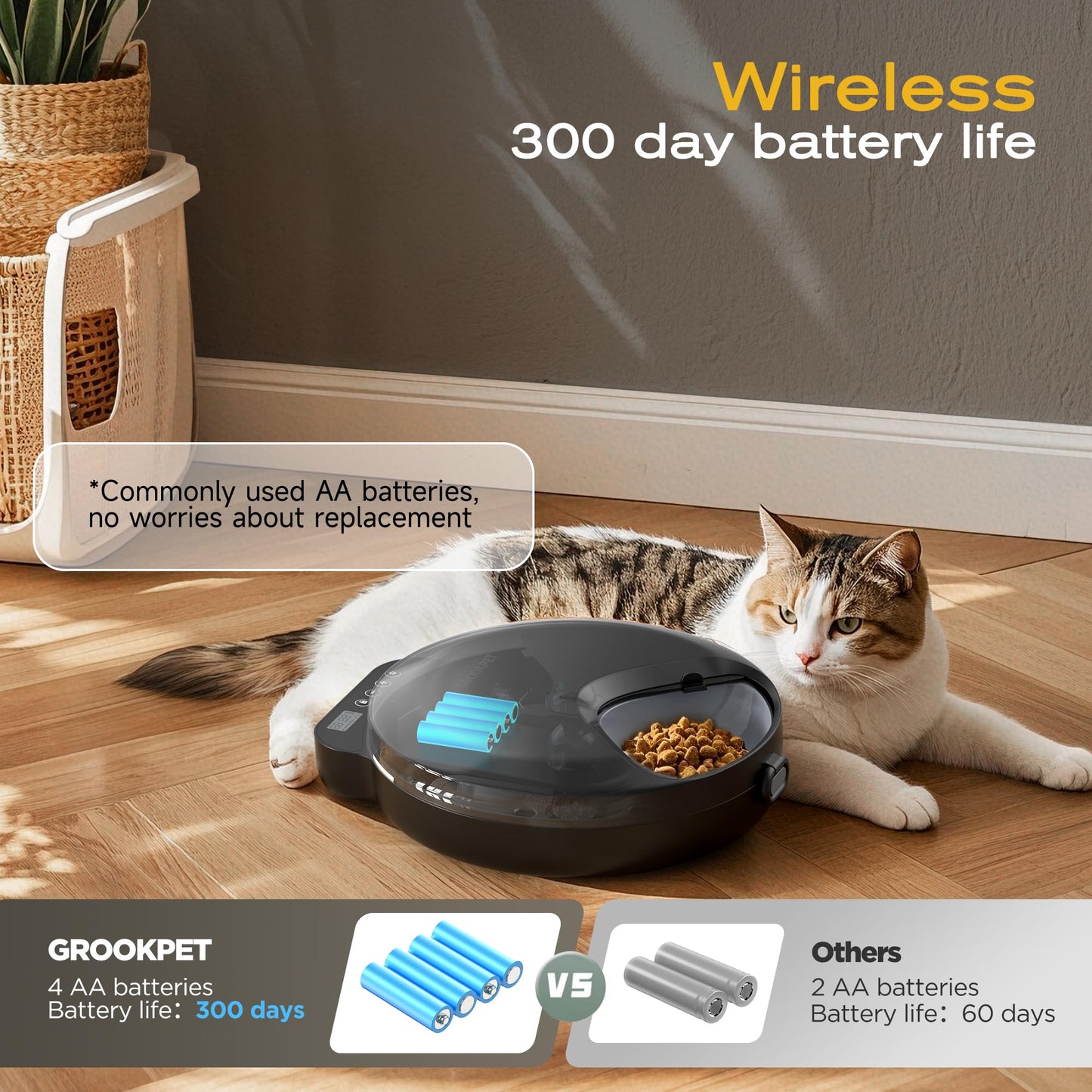Automatic Cat Feeder Wet Food: Cordless Cat Food Dispenser with Timer - Pet Feeder with Ice Pack for Wet & Dry Food Refrigerated - Auto Wireless Small Dog Feeder Battery Power - Supply 4 Meals per Day - DeKove