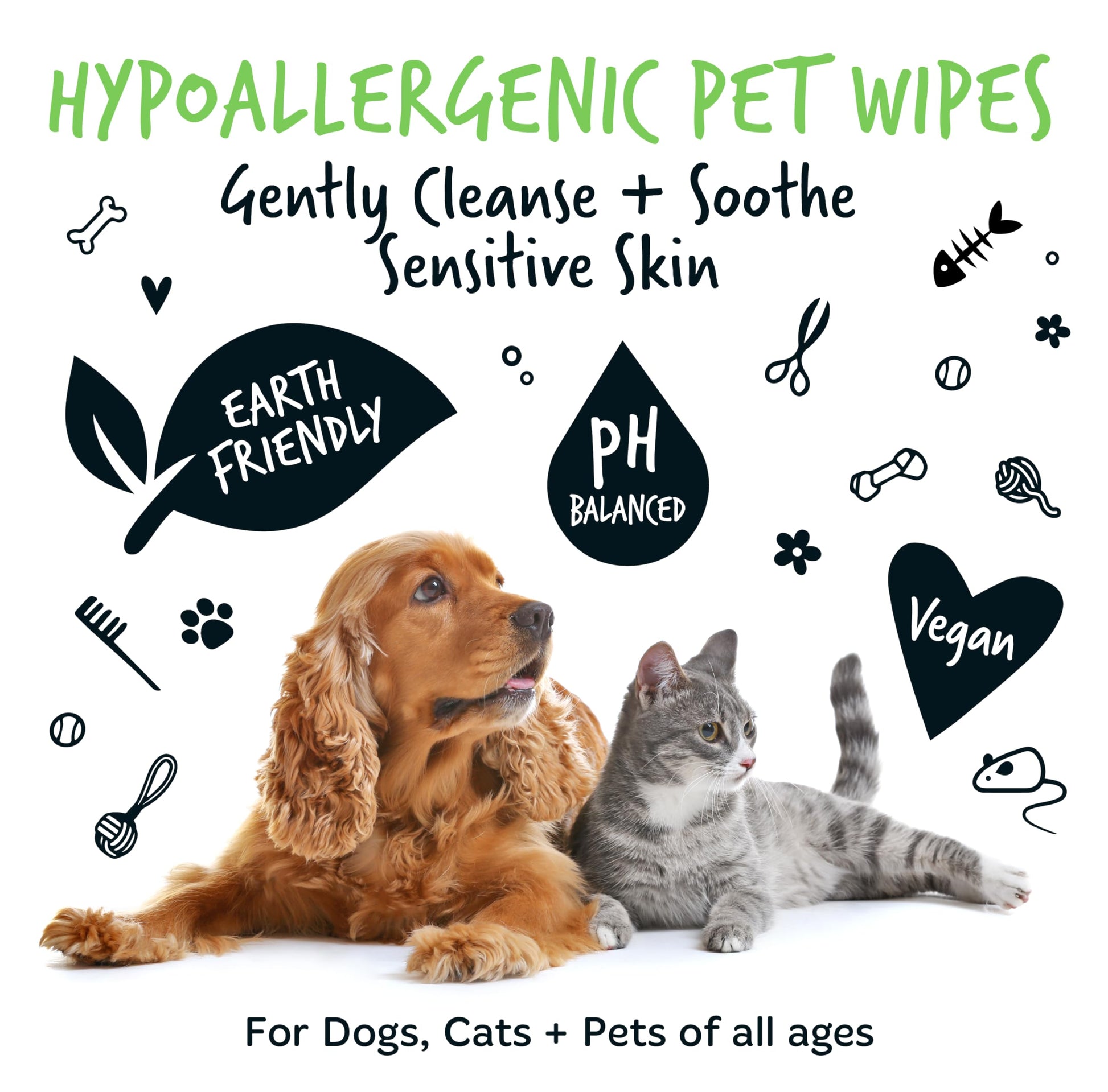 BUGALUGS Dog Wipes, 100% Plastic Free Biodegradable pet wipes for full body, eye wipes, ear wipes, bum & paws. 110 sensitive dog grooming wipes for dogs, puppy & cat grooming (Fragrance Free) - DeKove