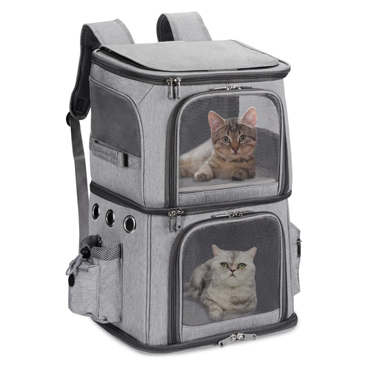 FASNATI Double-Compartment Pet Carrier Backpack, Cat Carrier Backpack for 2 Small Cats, Dogs and Rabbits, Perfect for Traveling/Hiking/Camping, Grey - DeKove