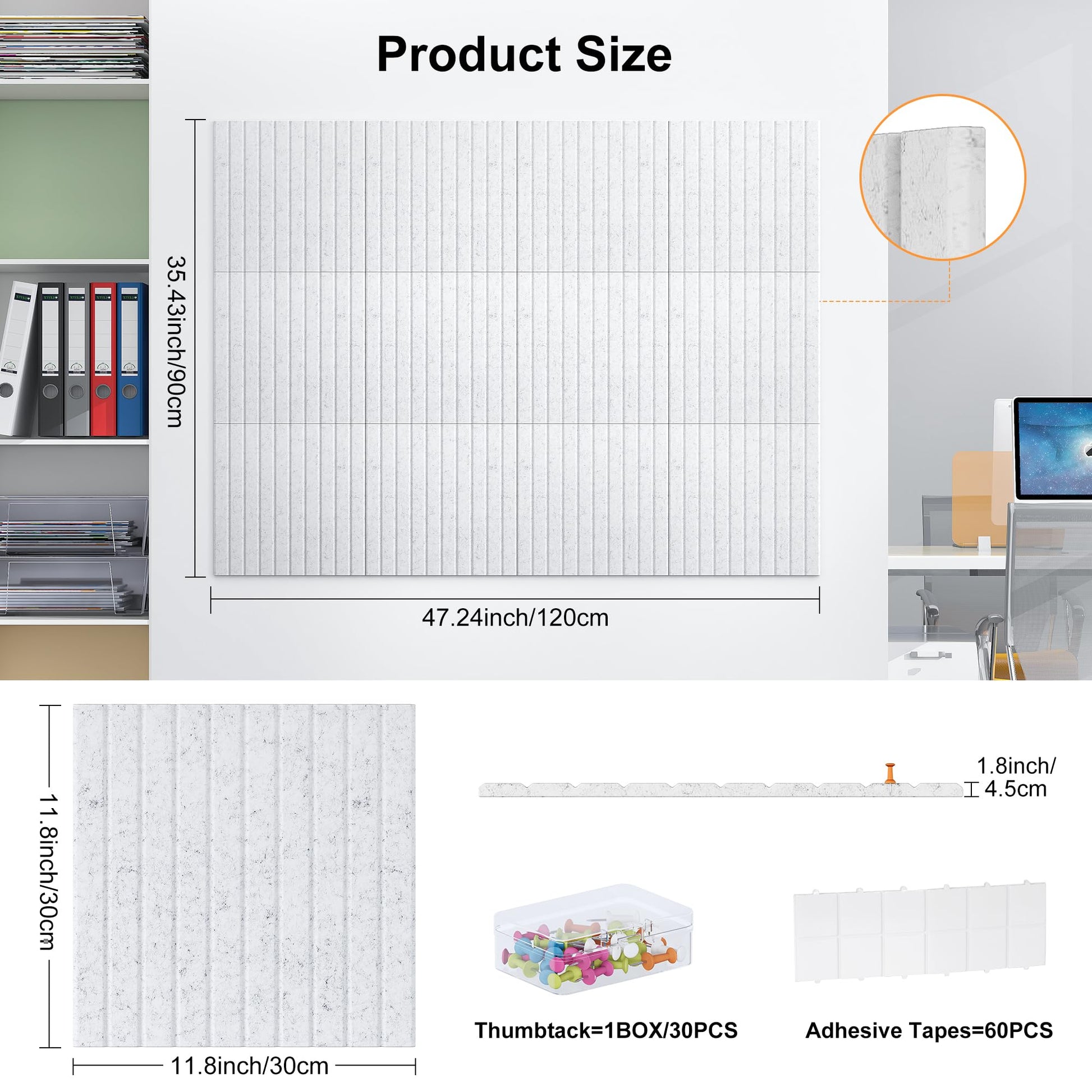 PAG-Mass Felt Bulletin Board Wall Tiles with Removable Adhesive,120×90cm Vision Board Kit for Wall Decorative,Notice Memos Pin Board for Home Office Kitchen,12 Pack-Light Grey - DeKove