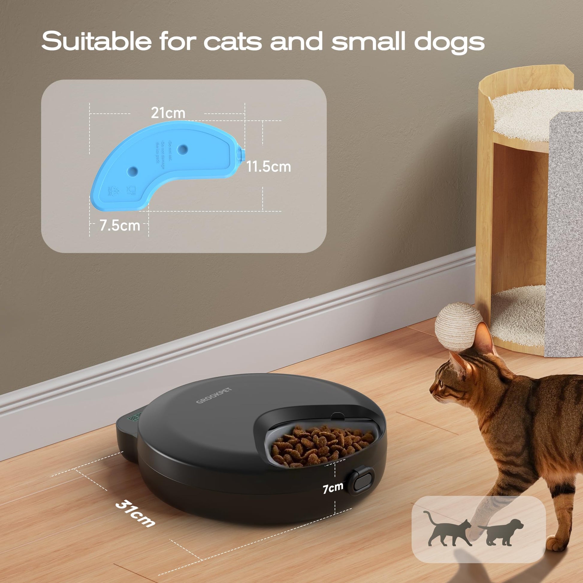 Automatic Cat Feeder Wet Food: Cordless Cat Food Dispenser with Timer - Pet Feeder with Ice Pack for Wet & Dry Food Refrigerated - Auto Wireless Small Dog Feeder Battery Power - Supply 4 Meals per Day - DeKove