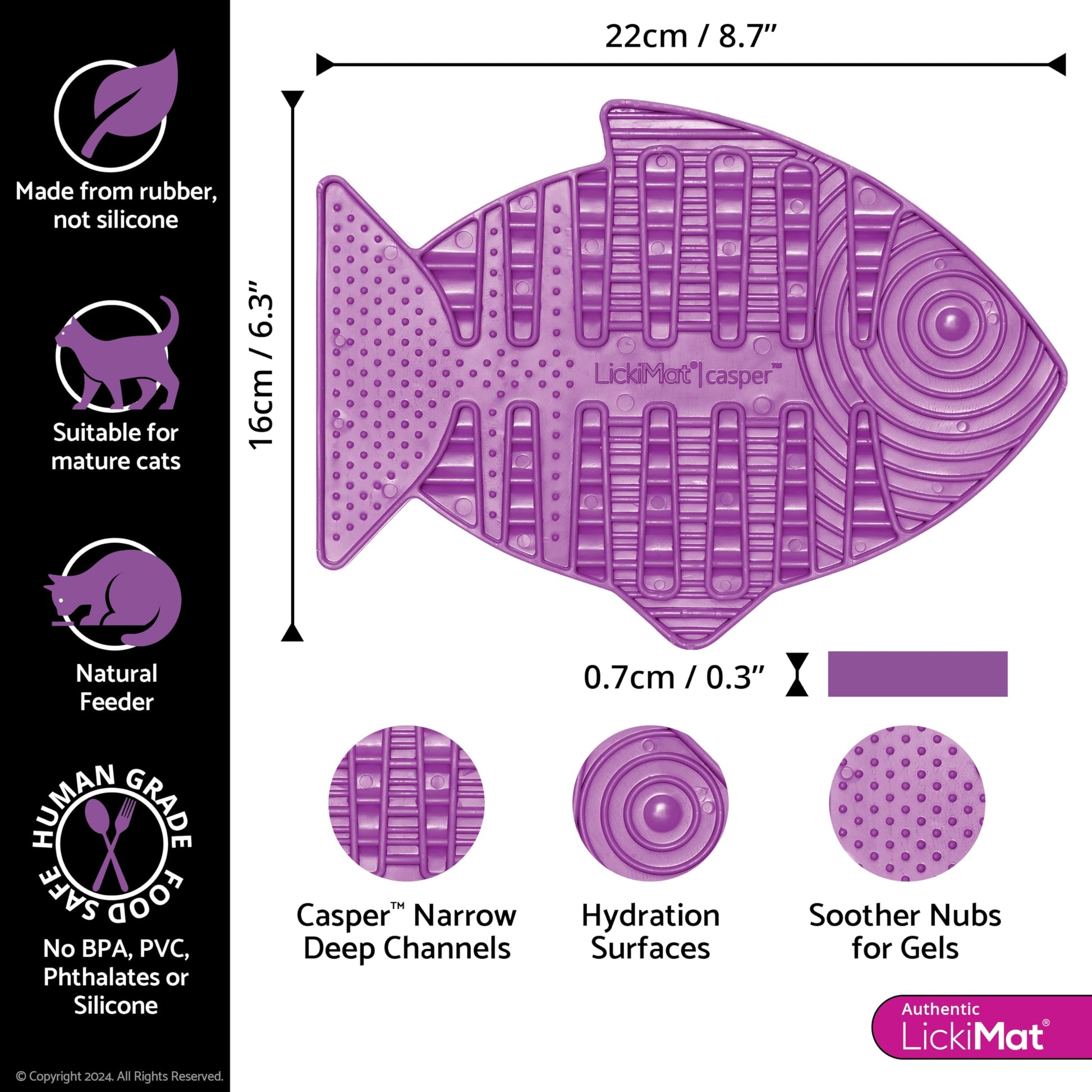 LickiMat Casper, Fish-Shaped Cat Slow Feeders for Feline Boredom and Anxiety Reduction; Perfect for Food, Treats and Anxiety Reduction, Purple - DeKove